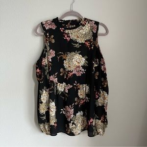 Nordstrom Bobeau Black Floral Off the Shoulder Mock Neck Long Sleeve Top Large